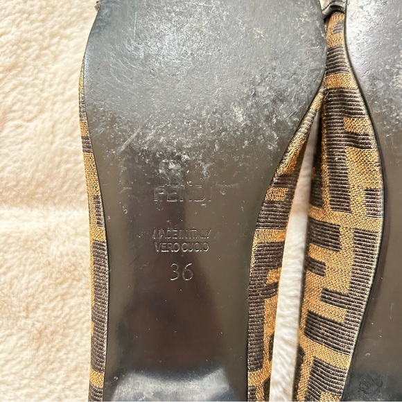 Fendi Zucca Print Buckle Heeled Ballet Flats Size 36 - Picture 8 of 12
